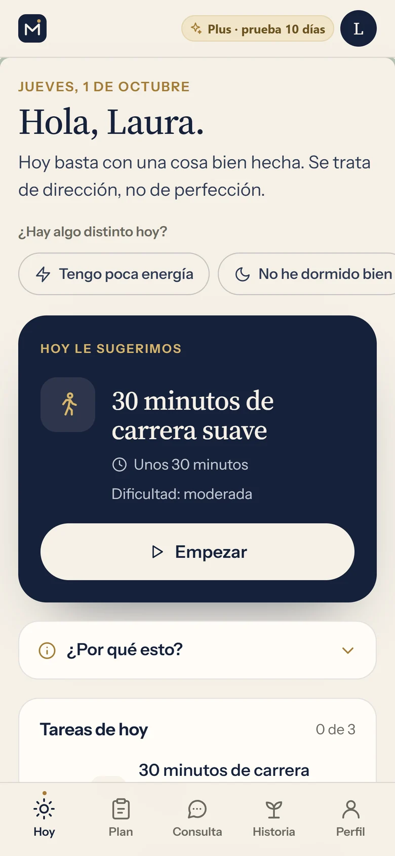 Mentorio en el móvil: el paso recomendado de hoy y las tareas del día