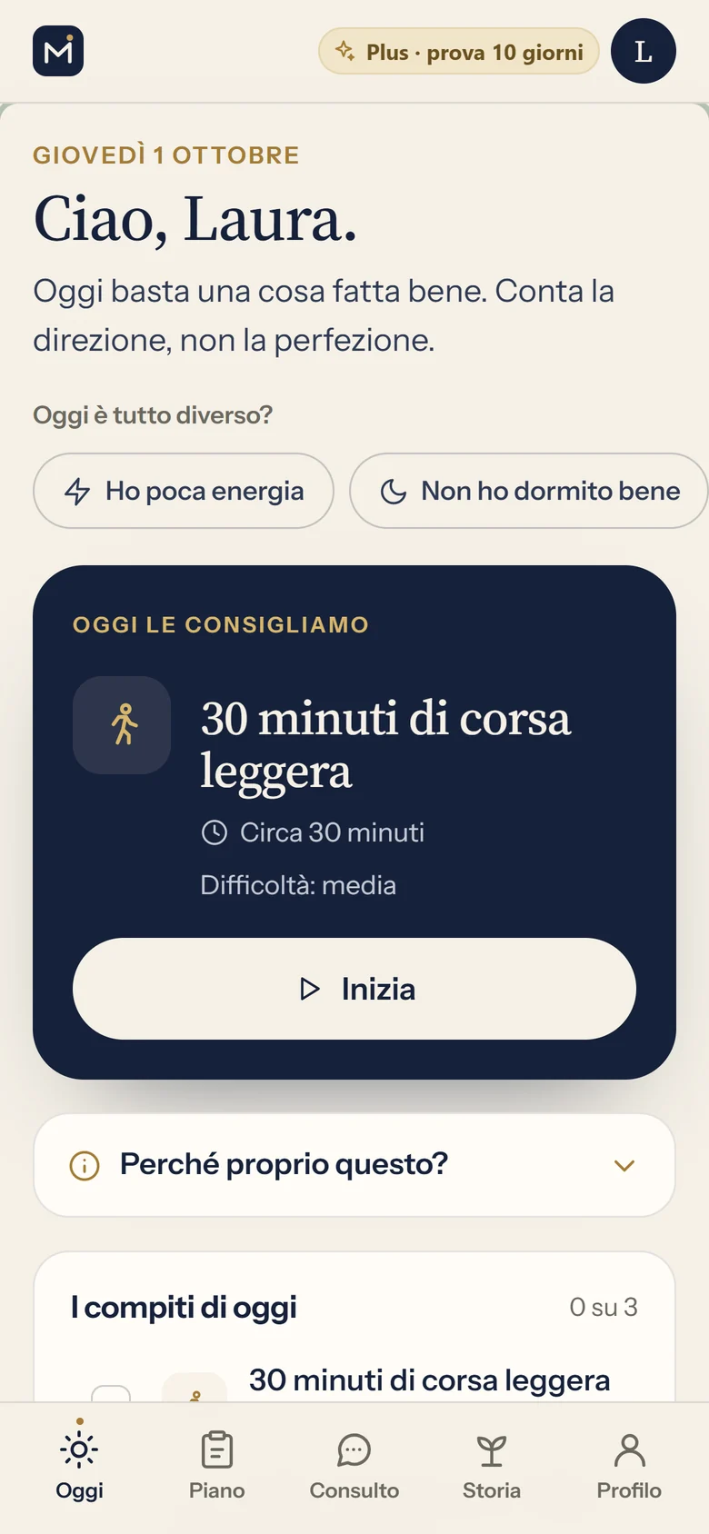 Mentorio sul cellulare: il passo consigliato di oggi e i compiti della giornata