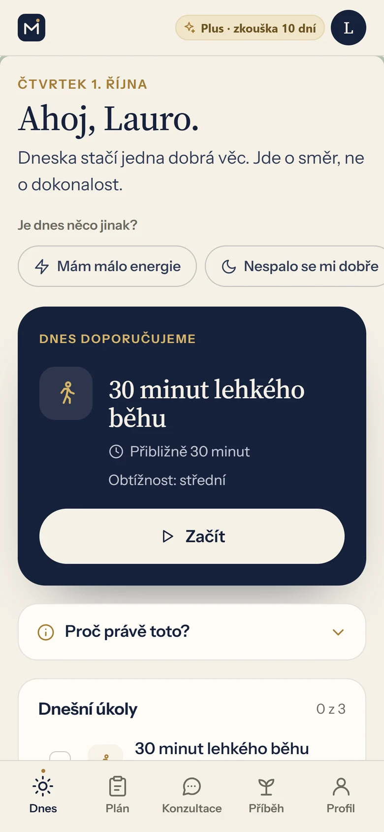 Mentorio v mobilu: dnešní doporučený krok a úkoly na den