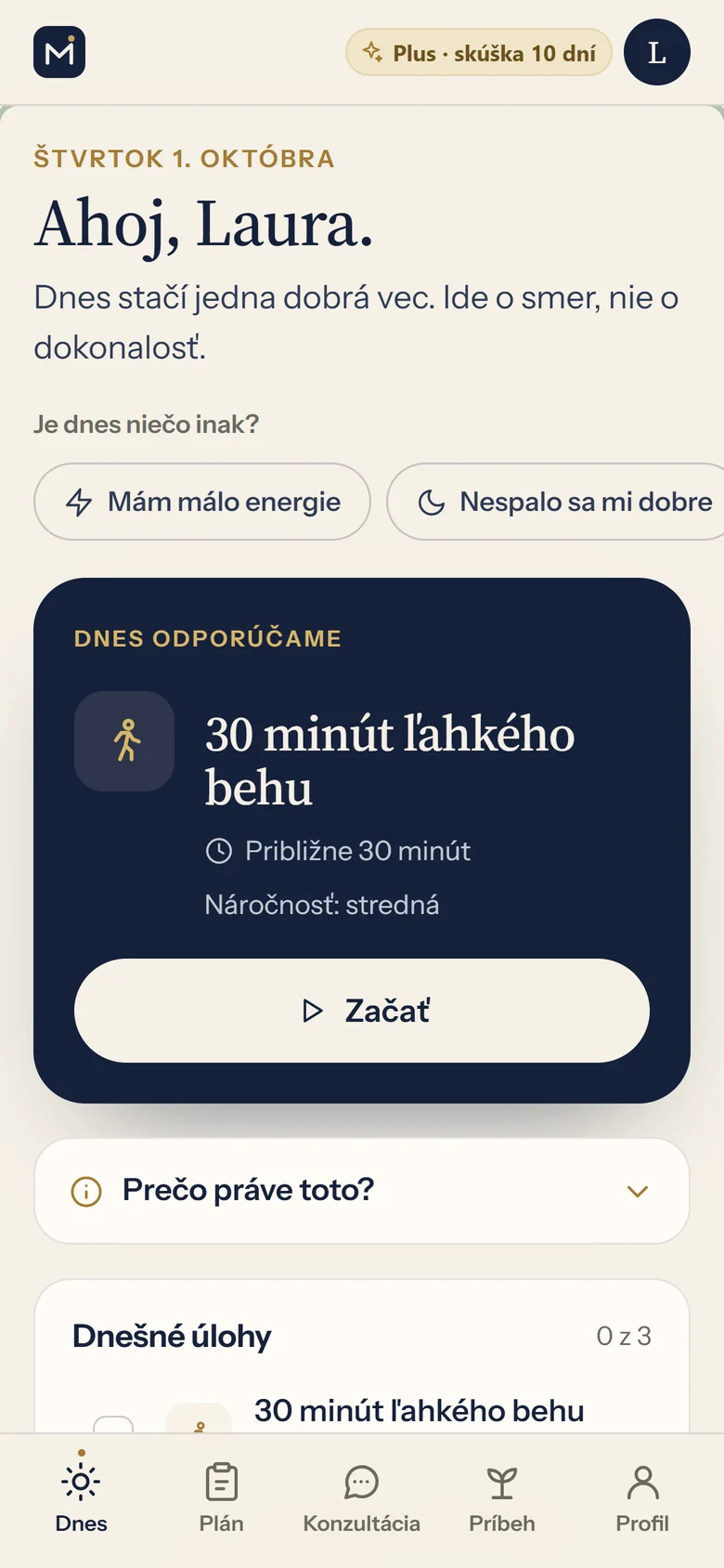 Mentorio v mobile: dnešný odporúčaný krok a úlohy na deň
